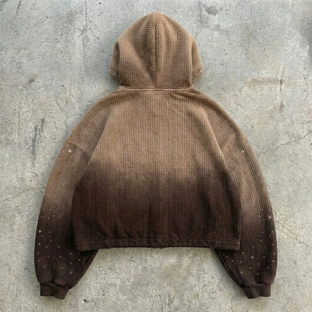 Pray - Waffle Rhinestone Zip Hoodie